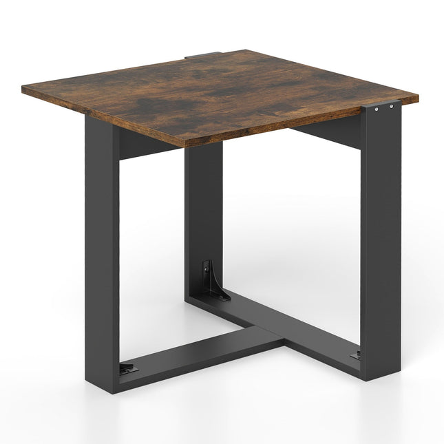 Table d'appoint industrielle avec piètement en métal en forme de T, marron, 50 x 50 cm
