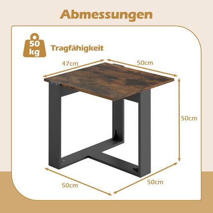 Table d'appoint industrielle avec piètement en métal en forme de T, marron, 50 x 50 cm