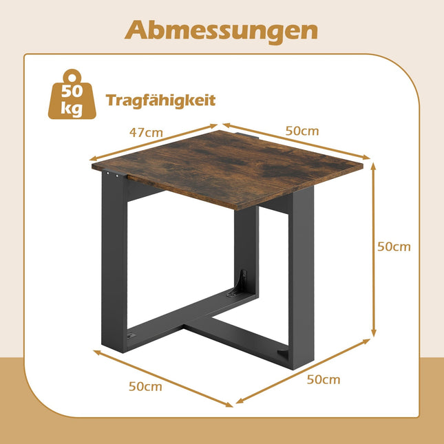 Table d'appoint industrielle avec piètement en métal en forme de T, marron, 50 x 50 cm