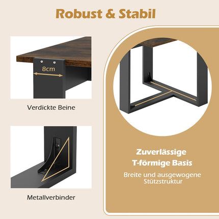 Table d'appoint industrielle avec piètement en métal en forme de T, marron, 50 x 50 cm