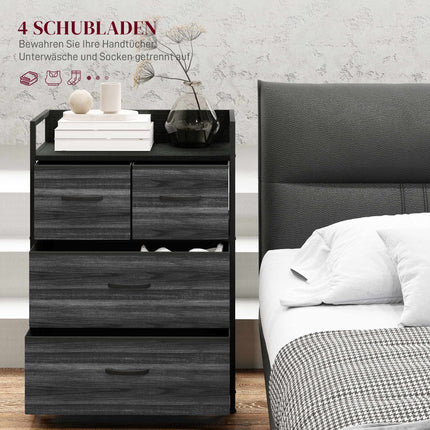 Buffet industriel avec 4 tiroirs en tissu, noir, 60 x 29 x 85 cm