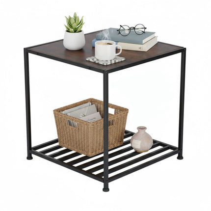 Table d'appoint carrée de style industriel avec étagère en maille