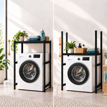 Industrial Washing Machine Rack, Heavy-Duty Steel – Black, 200 kg per Shelf
