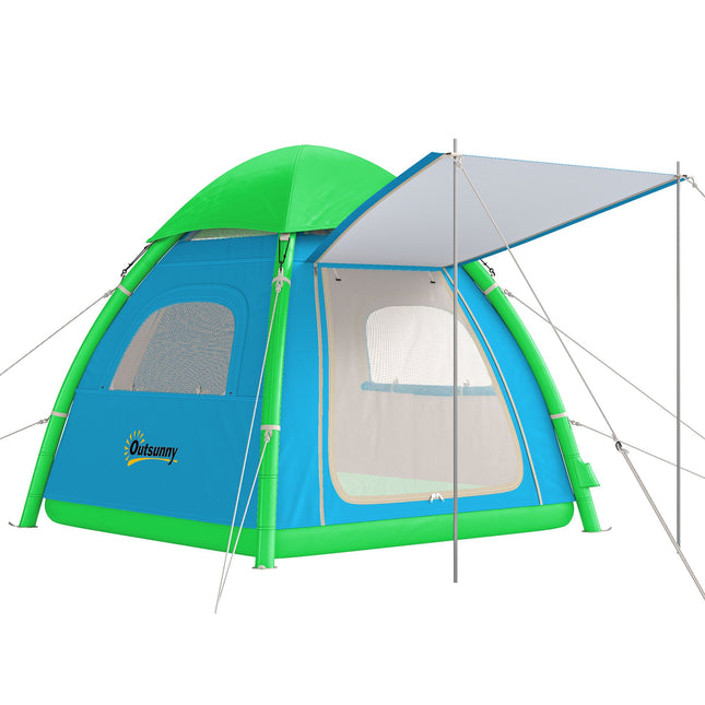 Aufblasbares 3-Personen-Campingzelt mit Pumpe, Netz-Dach