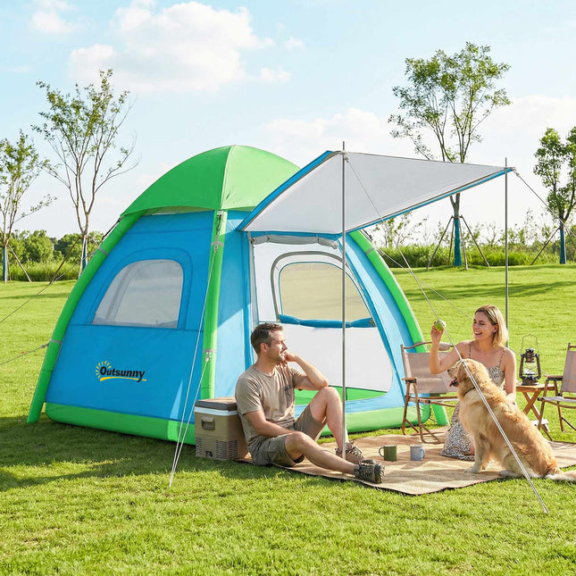 Aufblasbares 3-Personen-Campingzelt mit Pumpe, Netz-Dach