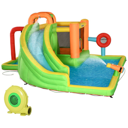 Château Gonflable Château De Jeu Avec Toboggan, Sac De Boxe, Anneau De Balle, Tunnel, Pistolet À Eau, Pour Enfants De 3 À 8 Ans, Parc Aquatique