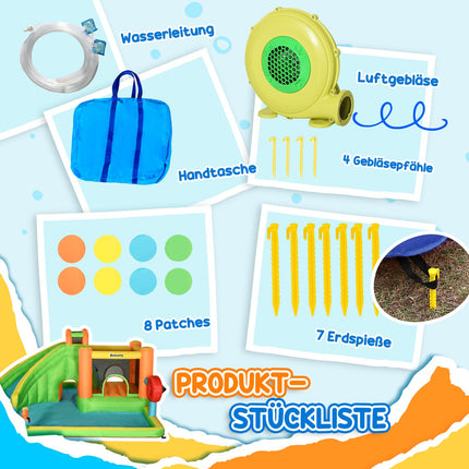 Château Gonflable Château De Jeu Avec Toboggan, Sac De Boxe, Anneau De Balle, Tunnel, Pistolet À Eau, Pour Enfants De 3 À 8 Ans, Parc Aquatique