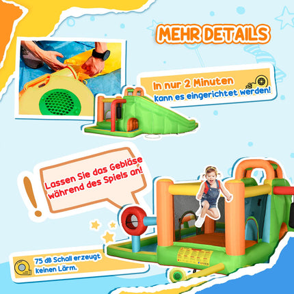 Château Gonflable Château De Jeu Avec Toboggan, Sac De Boxe, Anneau De Balle, Tunnel, Pistolet À Eau, Pour Enfants De 3 À 8 Ans, Parc Aquatique