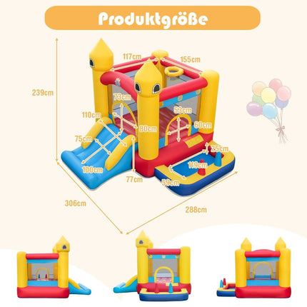 Château gonflable gonflable pour enfants avec toboggan, souffleur 480 W, balles océaniques et lancer d'anneaux