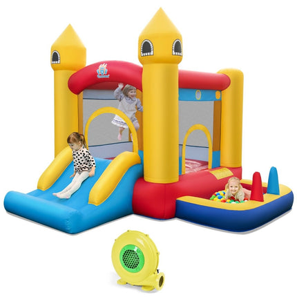 Château gonflable gonflable pour enfants avec toboggan, souffleur 480 W, balles océaniques et lancer d'anneaux