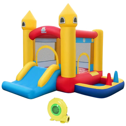 Château gonflable gonflable pour enfants avec toboggan, souffleur 480 W, balles océaniques et lancer d'anneaux