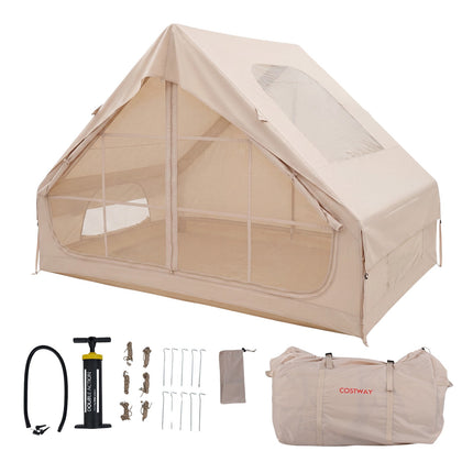 Tente de camping gonflable, 4 personnes, pompe incluse, imperméable, avec puits de lumière