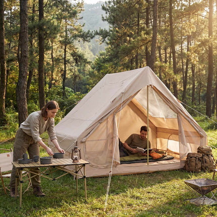 Tente de camping gonflable, 4 personnes, pompe incluse, imperméable, avec puits de lumière