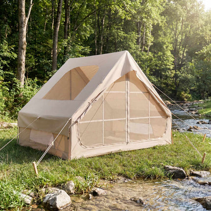 Tente de camping gonflable, 4 personnes, pompe incluse, imperméable, avec puits de lumière
