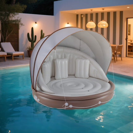 Matelas gonflable de piscine avec auvent, protection solaire SPF 50+, 200 kg