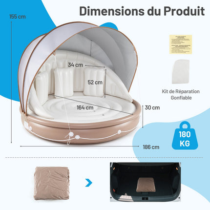Matelas gonflable de piscine avec auvent, protection solaire SPF 50+, 200 kg