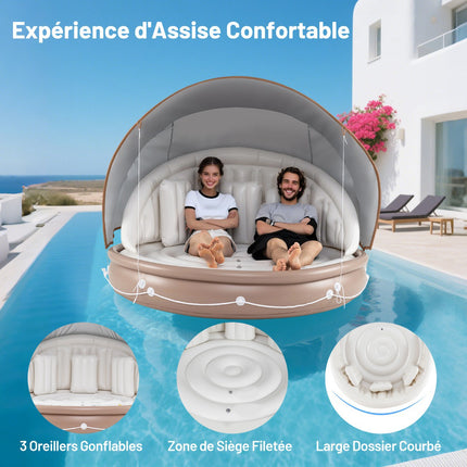 Matelas gonflable de piscine avec auvent, protection solaire SPF 50+, 200 kg