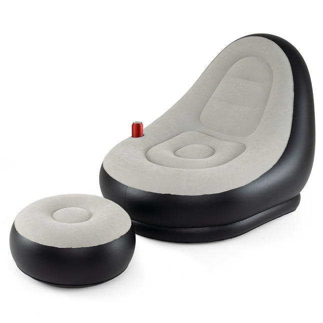 Fauteuil gonflable avec repose-pieds, revêtement en velours, porte-gobelet