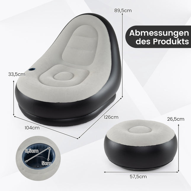 Fauteuil gonflable avec repose-pieds, revêtement en velours, porte-gobelet