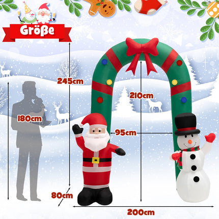Arche de Noël gonflable avec Père Noël et bonhomme de neige, 245 cm