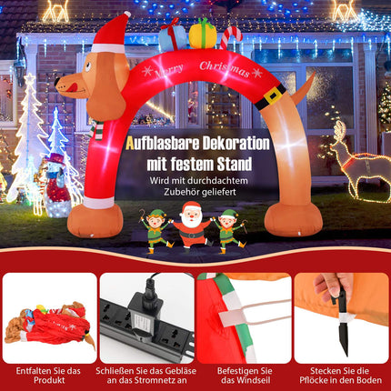 Arche gonflable de Noël en forme de teckel avec LED, 242 cm