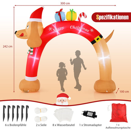 Arche gonflable de Noël en forme de teckel avec LED, 242 cm