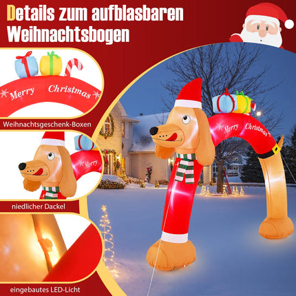 Arche gonflable de Noël en forme de teckel avec LED, 242 cm