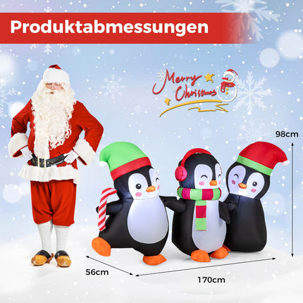 Famille de pingouins gonflable de Noël, lumières LED, 170 cm