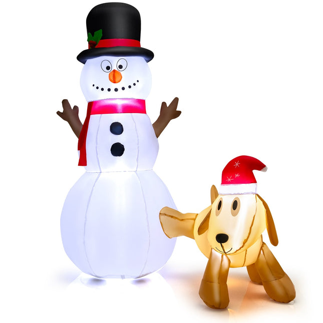 Aufblasbarer Weihnachts-Schneemann mit Hund, 180 cm, LED-Beleuchtung