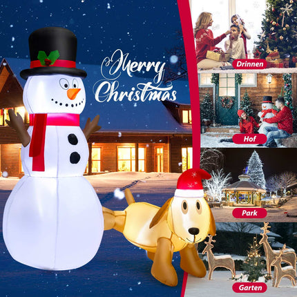 Bonhomme de neige gonflable de Noël avec chien, 180 cm, lumières LED