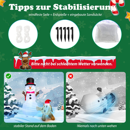 Bonhomme de neige gonflable de Noël avec chien, 180 cm, lumières LED
