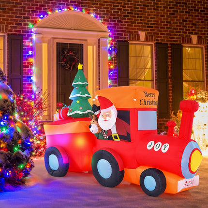 Aufblasbarer Weihnachtszug mit LED-Weihnachtsmann und Rentier für Draußen