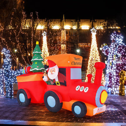 Aufblasbarer Weihnachtszug mit LED-Weihnachtsmann und Rentier für Draußen