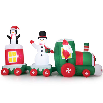 Train de Noël gonflable avec le Père Noël, un bonhomme de neige et un pingouin