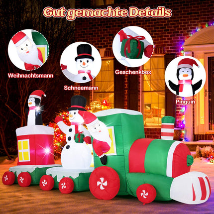 Train de Noël gonflable avec le Père Noël, un bonhomme de neige et un pingouin