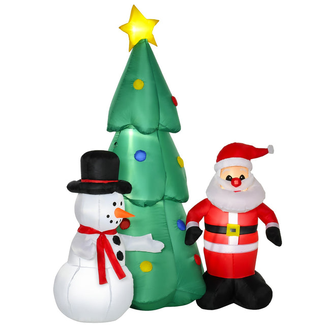 Sapin De Noël Gonflable Led Décoration De Noël Avec Bonhomme De Neige 185 Cm Autogonflant Polyester Blanc 105 X 145 X 185 Cm