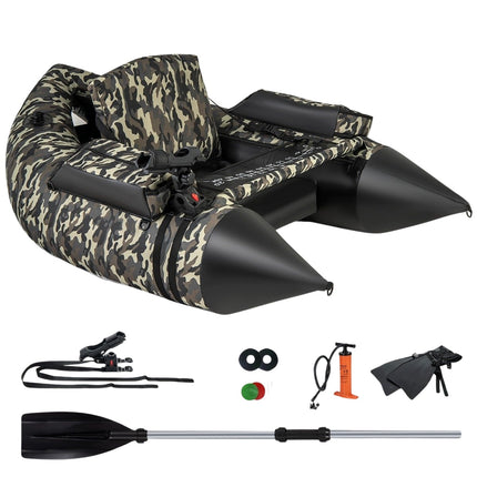 Canot gonflable avec palmes, règle à poisson et porte-canne, bateau de pêche, Camouflage