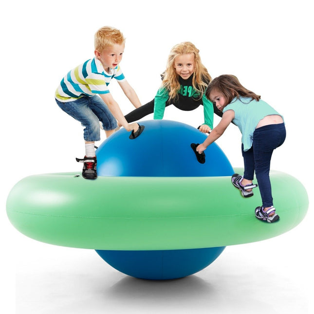 Balançoire à dôme gonflable pour enfants, balançoire roulante de 88 pouces, vert + bleu
