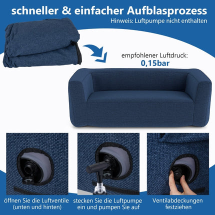 Aufblasbares Doppelsitzer-Sofa mit abnehmbarem Bezug, Blau, 138 cm