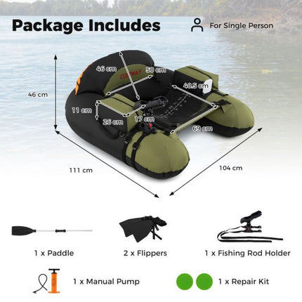 Aufblasbares Fischerboot mit Rutenhalter, Paddel, Flossen