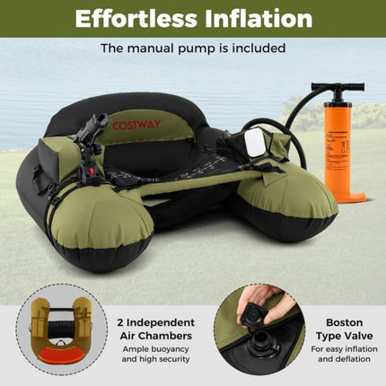 Aufblasbares Fischerboot mit Rutenhalter, Paddel, Flossen