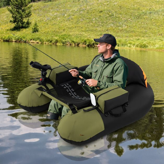 Aufblasbares Fischerboot mit Rutenhalter, Paddel, Flossen