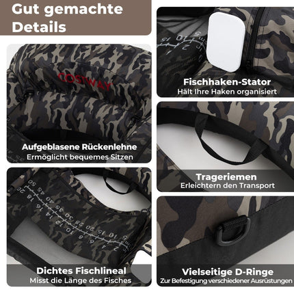 Aufblasbares Angelboot mit Rutenhalter und Paddel