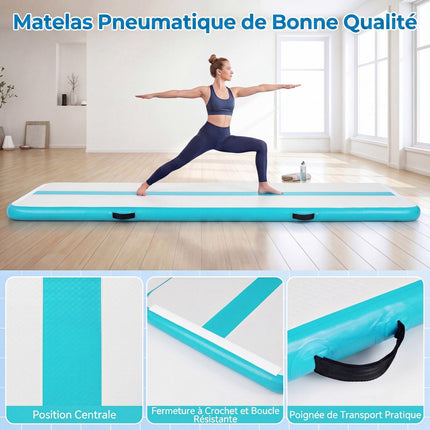 Tapis de gymnastique gonflable avec pompe électrique, vert