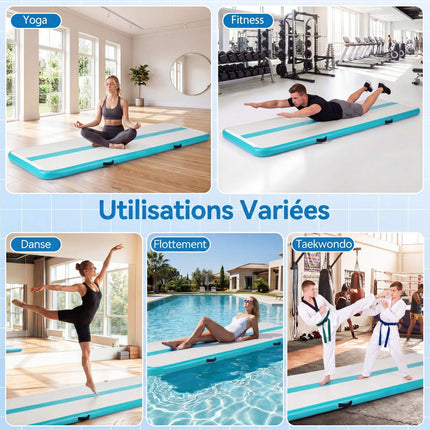Tapis de gymnastique gonflable avec pompe électrique, vert