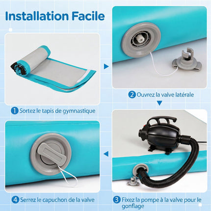 Tapis de gymnastique gonflable avec pompe électrique, vert