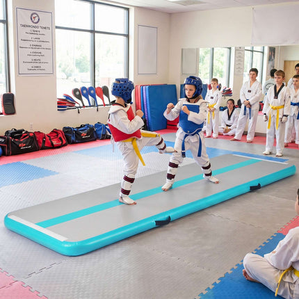 Tapis de gymnastique gonflable avec pompe électrique, vert