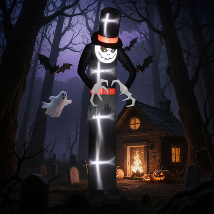 Fantôme gonflable d'Halloween avec chapeau, 5 lumières LED, 306 cm