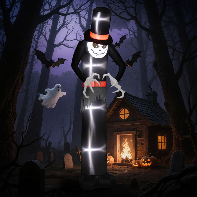 Aufblasbarer Halloween Geist mit Hut, 5 LED-Leuchten, 306 cm