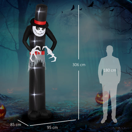 Fantôme gonflable d'Halloween avec chapeau, 5 lumières LED, 306 cm